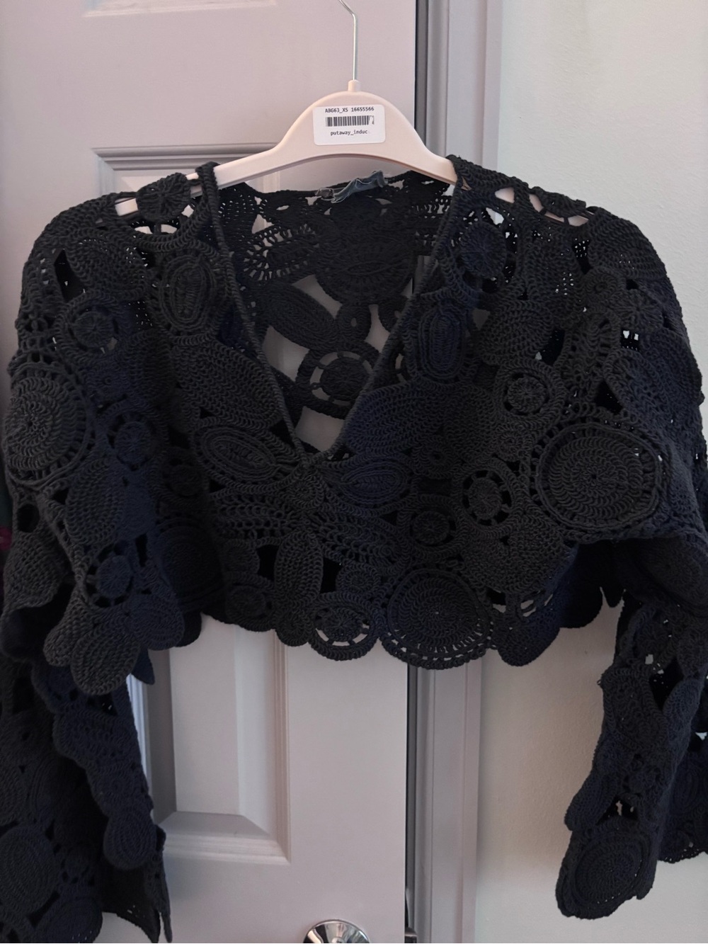 Anthropologie Black Crochet Openwork Shrug